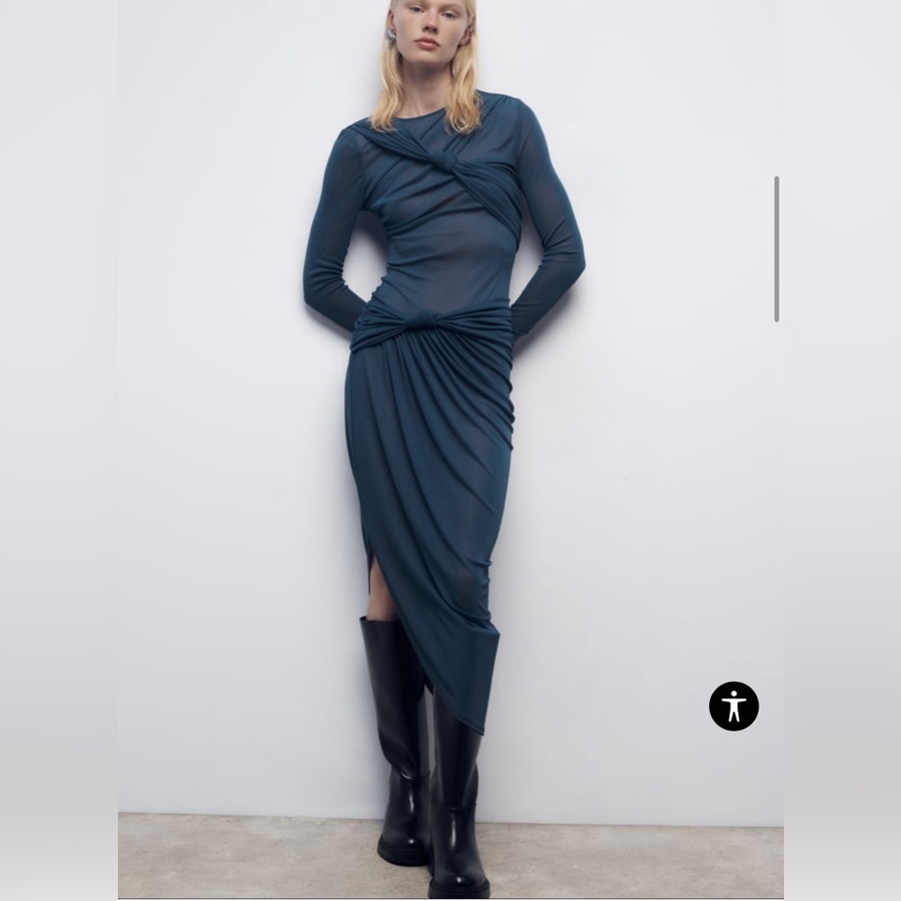 ZARA Black Block Heel Knee Boots - Picture 4 of 9